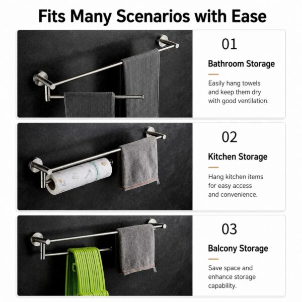 Rotatable Bathroom Towel Rack – 304 Stainless Steel Premium Towel Bar (2 Sizes Available)