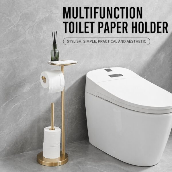 Freestanding 304 Stainless Steel Toilet Paper Holder (No Installation Required, Bathroom Floor Stand)