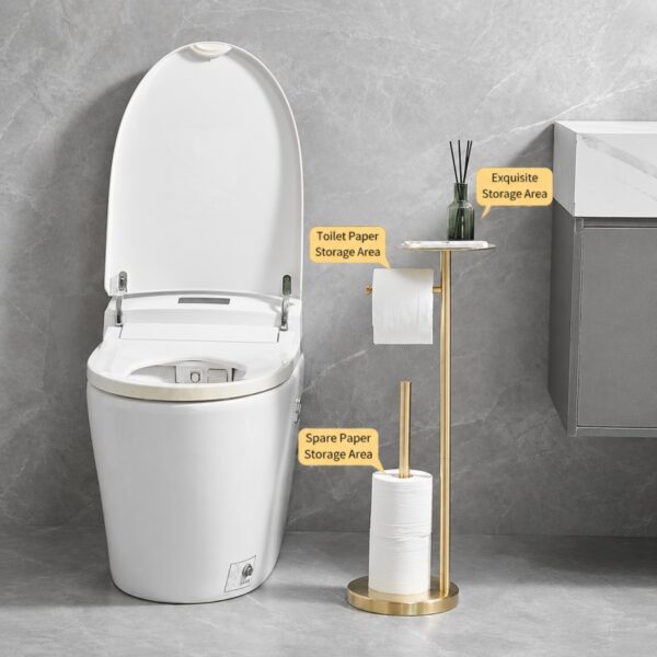 Freestanding 304 Stainless Steel Toilet Paper Holder (No Installation Required, Bathroom Floor Stand)