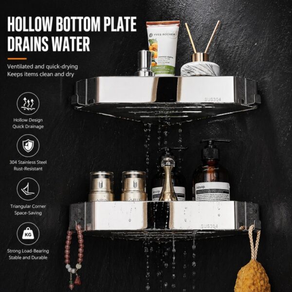 304 Stainless Steel Corner Shower Shelf (No-Drill, Wall Mounted, Triangle Basket)