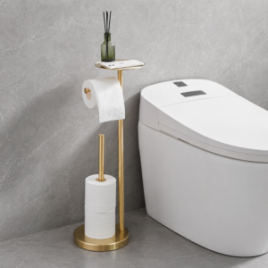 Freestanding 304 Stainless Steel Toilet Paper Holder (No Installation Required, Bathroom Floor Stand)