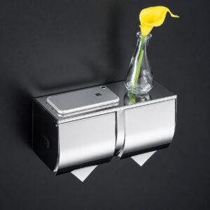 Double Toilet Paper Holder Stainless Steel (No-Drill, Wall Mounted, Hotel Style)
