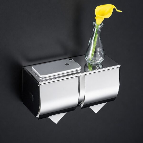 Double Toilet Paper Holder Stainless Steel (No-Drill, Wall Mounted, Hotel Style)
