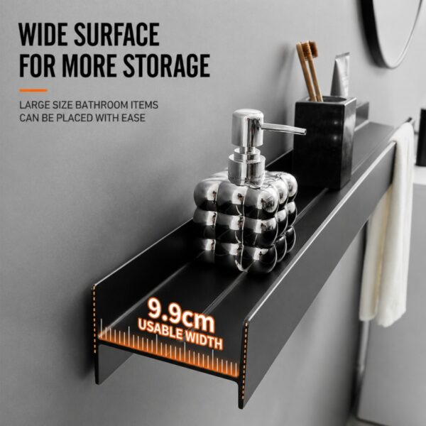 Wall Mounted Bathroom Storage Shelf (No-Drill, Space Aluminum, I-Beam Design)