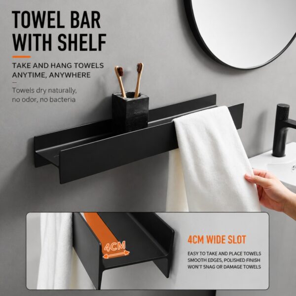 Wall Mounted Bathroom Storage Shelf (No-Drill, Space Aluminum, I-Beam Design)