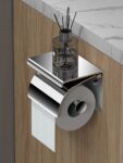 Wall Mounted Stainless Steel Toilet Paper Holder with Phone Shelf (No-Drill, Bathroom)