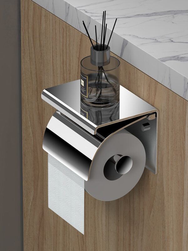 Wall Mounted Stainless Steel Toilet Paper Holder with Phone Shelf (No-Drill, Bathroom)