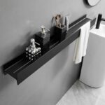 Wall Mounted Bathroom Storage Shelf (No-Drill, Space Aluminum, I-Beam Design)