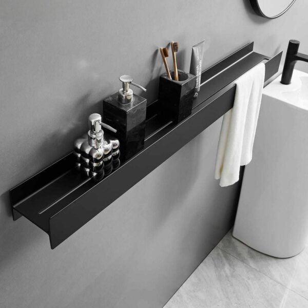 Wall Mounted Bathroom Storage Shelf (No-Drill, Space Aluminum, I-Beam Design)