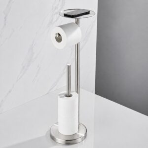 Freestanding Stainless Steel Toilet Paper Holder Stand (No Installation Required, Bathroom Floor Standing)