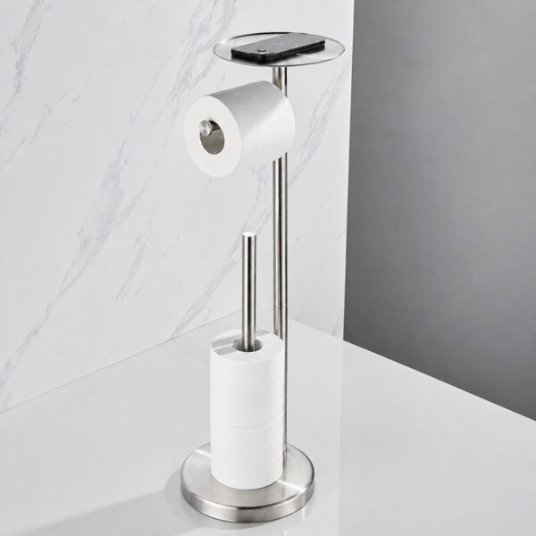 Freestanding Stainless Steel Toilet Paper Holder Stand (No Installation Required, Bathroom Floor Standing)