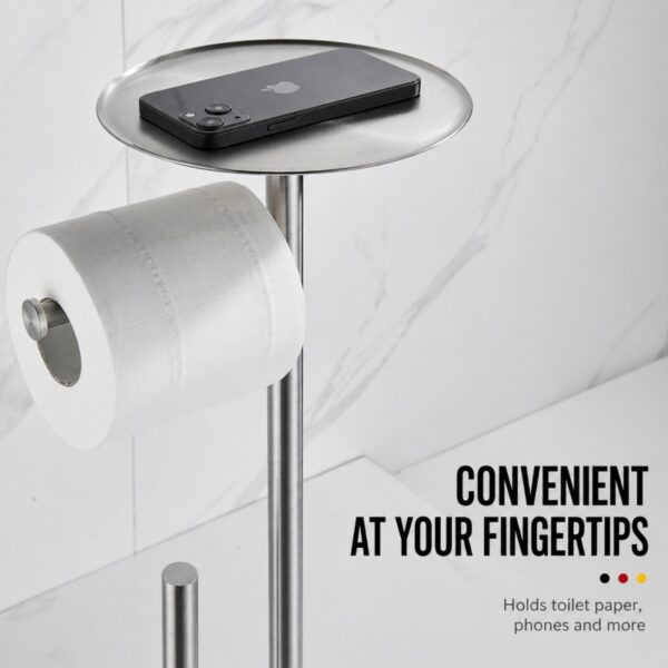 Freestanding Stainless Steel Toilet Paper Holder Stand (No Installation Required, Bathroom Floor Standing)