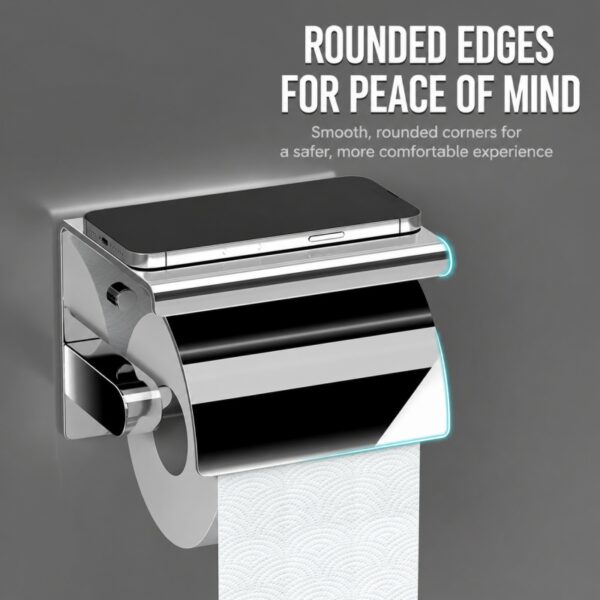 Wall Mounted Stainless Steel Toilet Paper Holder with Phone Shelf (No-Drill, Bathroom)