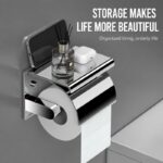 Wall Mounted Stainless Steel Toilet Paper Holder with Phone Shelf (No-Drill, Bathroom)